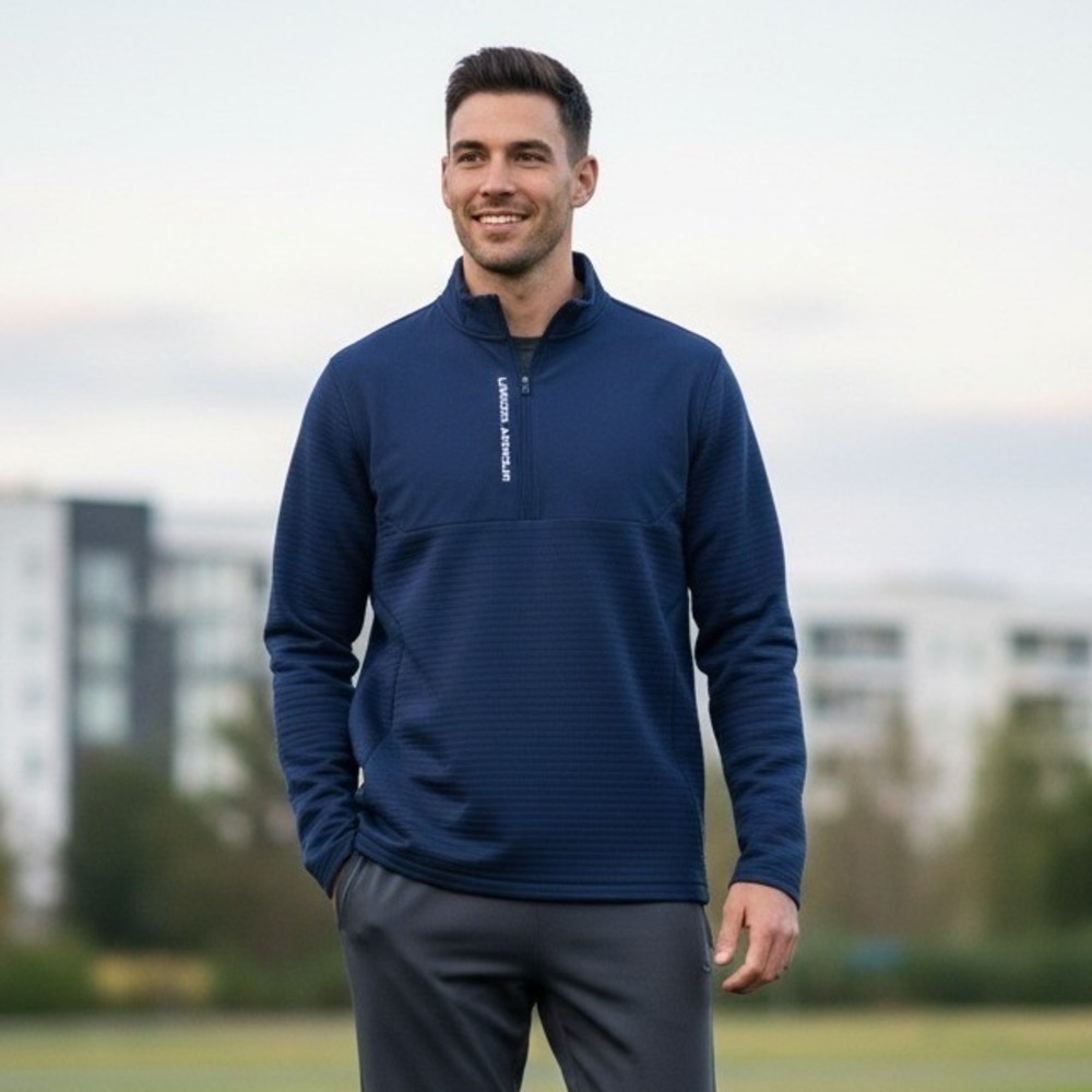 Under Armour Men's Golf 1/4 Zip Pullover Navy Blue Textured Long Sleeve - Size L